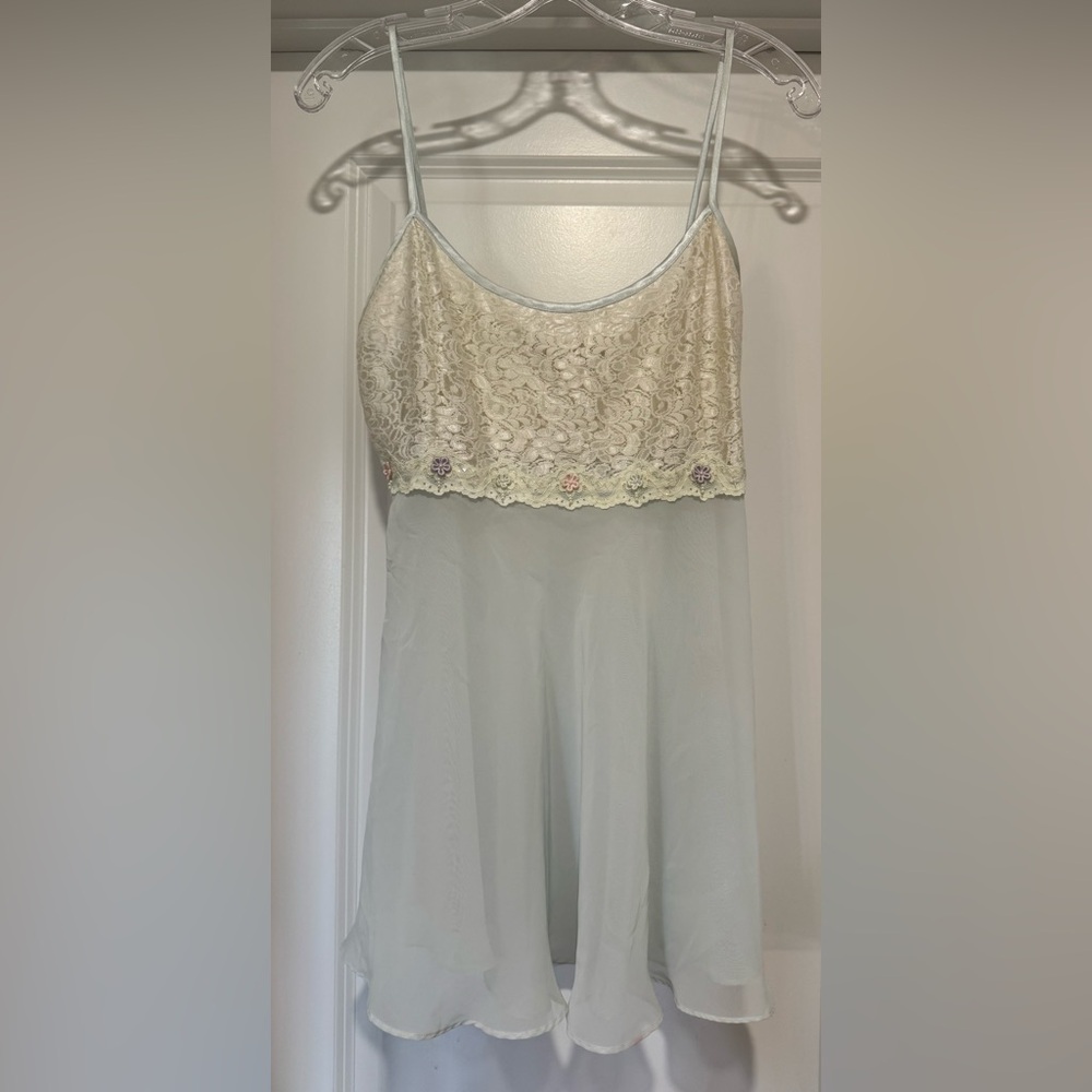VTG Ivory Lace Bodice Chiffon Babydoll with Pastel Floral Trim Size L - Picture 1 of 7